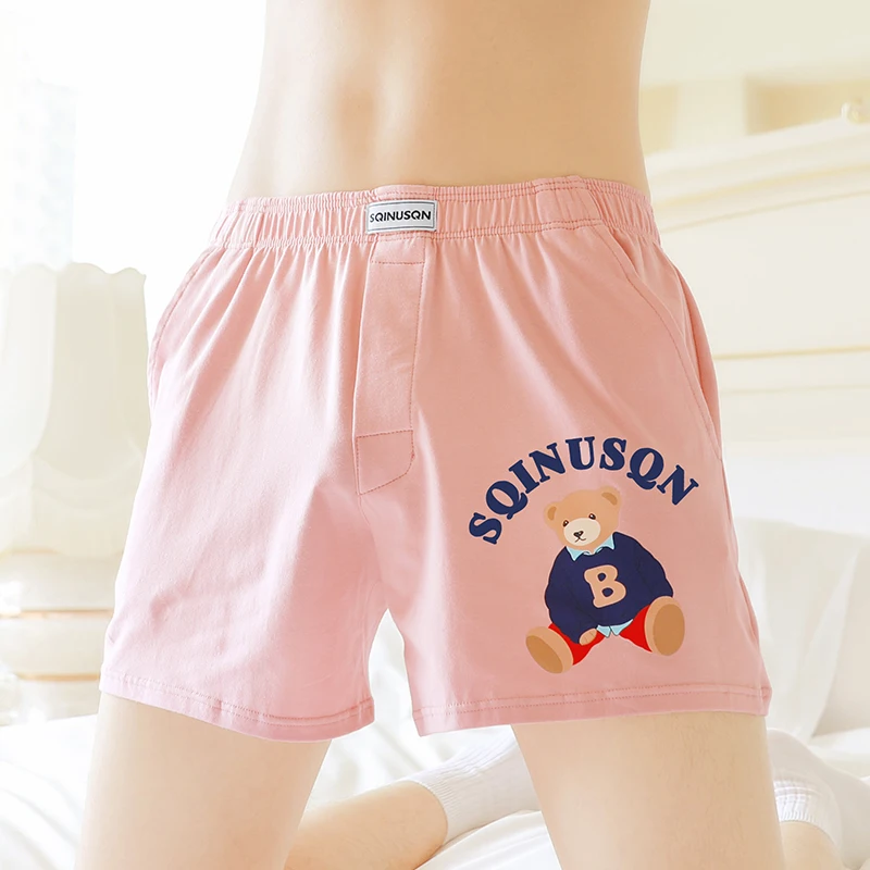 Мужское нижнее белье с принтом медведя — 95% хлопок, 5% спандекс, свободные брюки Aro, шорты для дома на открытом воздухе