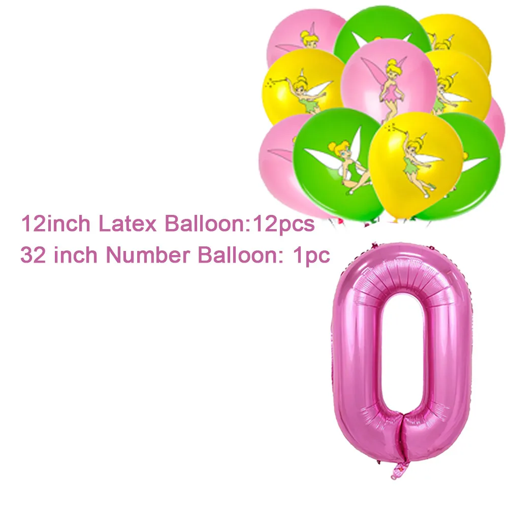 Cartoon Princess Fairy Tinker Bell Fairy Elves Theme Birthday Party Decoration Tableware  Number Latex Balloon Banner Girl Gift