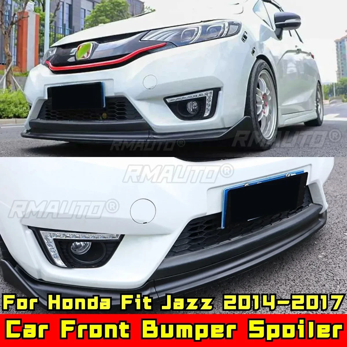 

Fit Jazz Front Bumper Lip Glossy Black Sport Style Front Bumper Spoiler for Honda Fit Jazz 2014-2017 Car Accessories