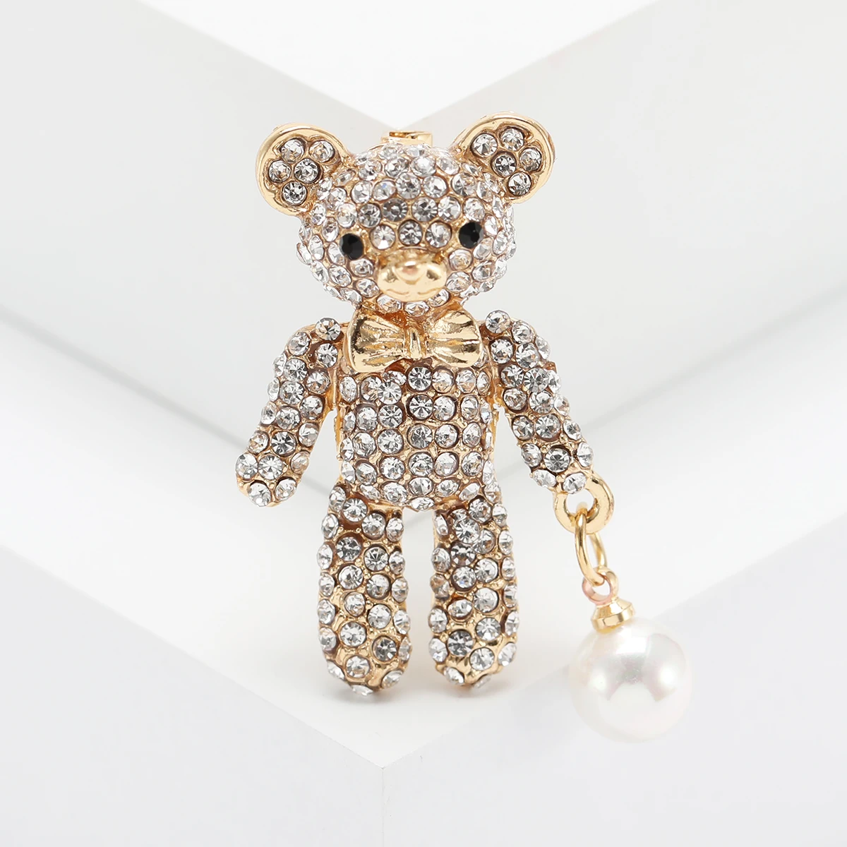 Cute Rhinestone Small Bear Brooches for Women Unisex Animal Pins 4-color Available Office Party Accessories Gifts