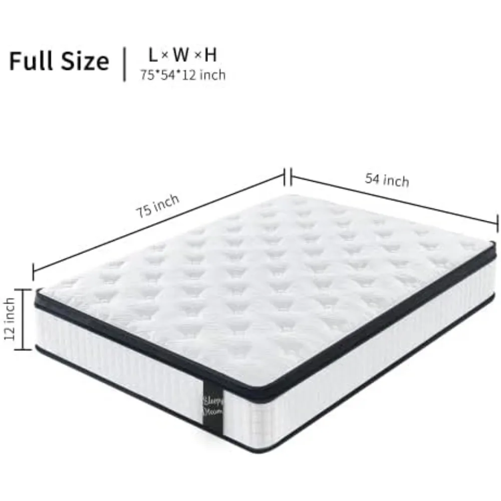 مرتبة كاملة مقاس 12 بوصة، مرتبة كاملة الحجم في صندوق، مرتبة عصرية جديدة من Diamond Innerspring Hybrid and Cooling Gel Memory Foam، P