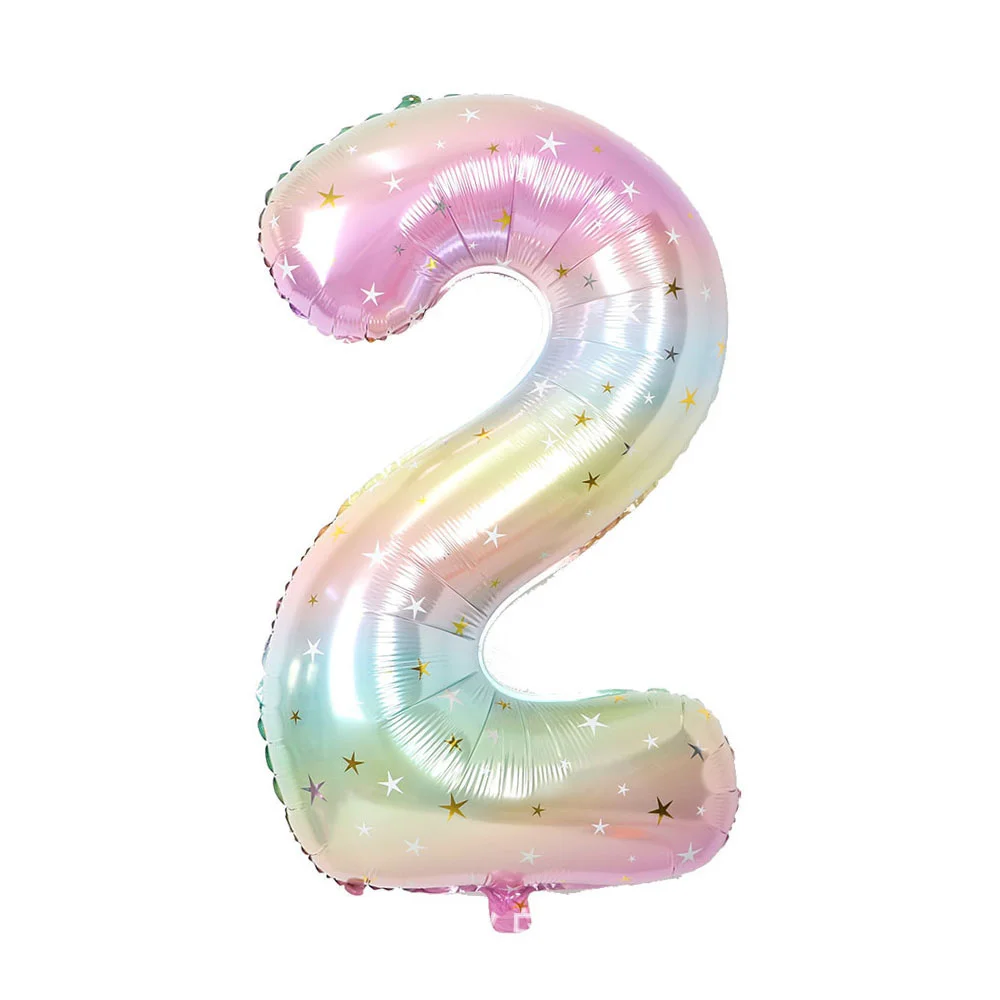 1pc 40inch Pastel Rainbow Number Foil Balloons Star Sky Gradient Digital Balloon Kids Birthday Party Decorations Helium Ball
