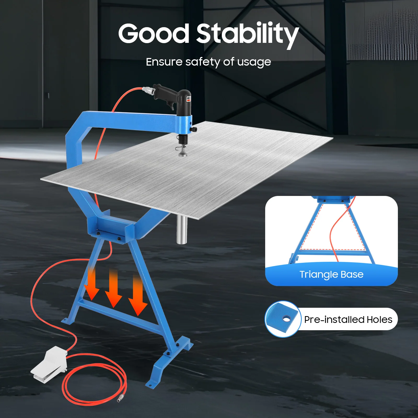 Pneumatische schavenhamer, robuuste ijzeren dunne plaatvormmachine, pneumatische schavenhamer met pedaal en standaard