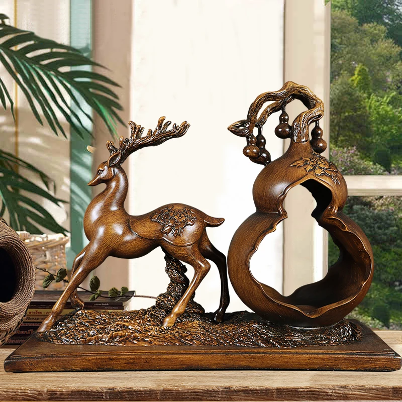 New Chinese style Wealth Attraction Deer Statue Crafts Home Living Room Entrance TVCabinet Wine Decoration New Home Wedding Gift