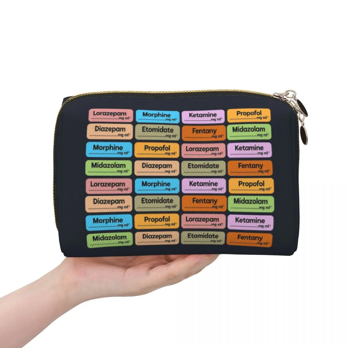 

Anesthesia Medication Labels Medical Nurse Women Cosmetic Bags Travel Makeup Organizer Pouch Toiletry Storage Dopp Kit Case