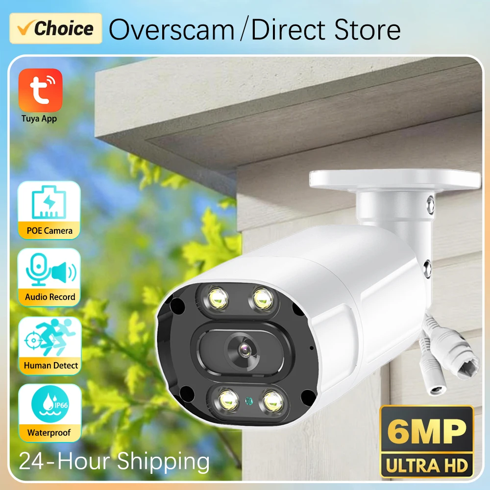 6MP Tuya SmartLife POE IPC Camera Security Surveillance Camera Metal Two-Way Audio Double Light Color Night Vision CCTV Video