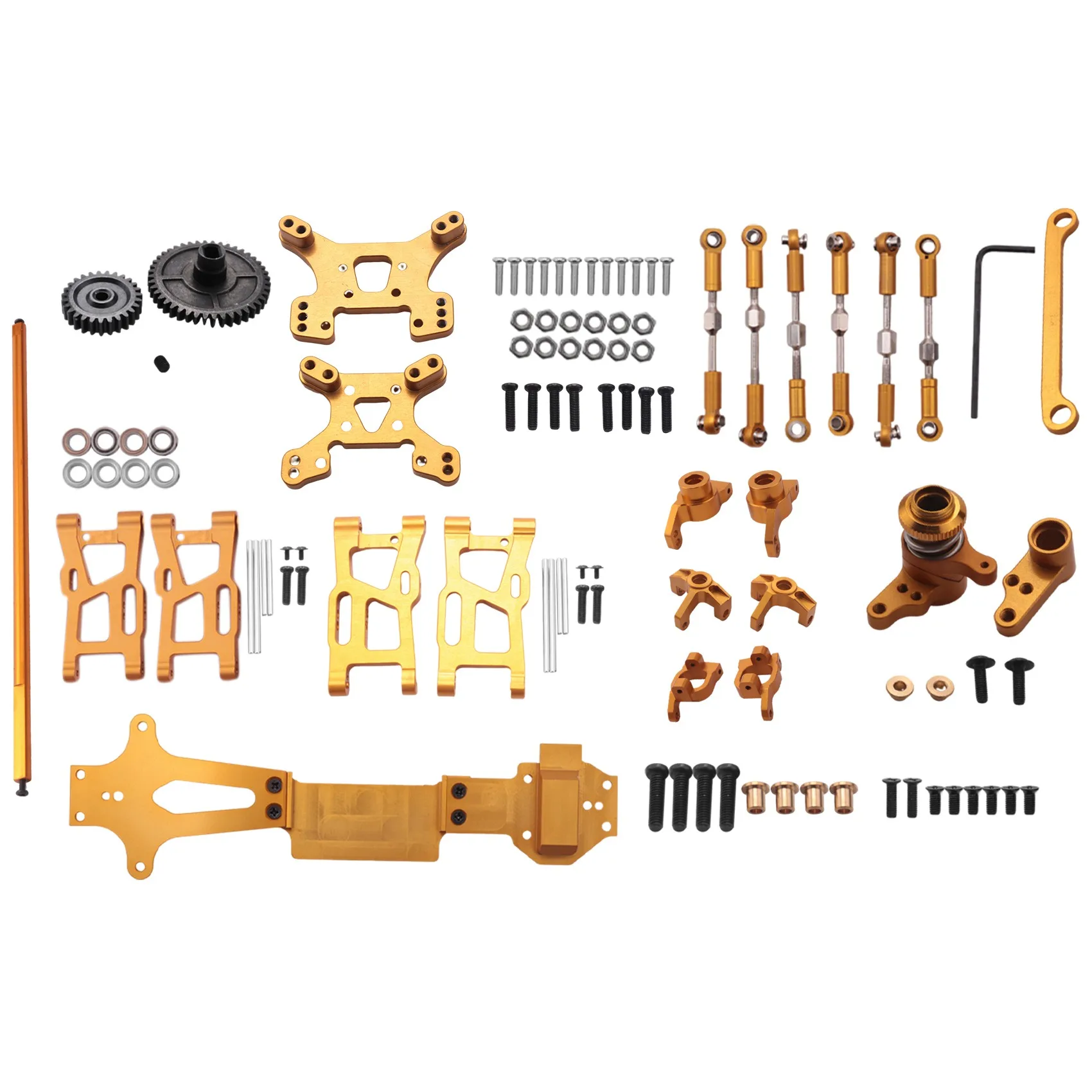 Pièces de rechange pour voiture RC 1:14 144001, mise à niveau complète, siège en métal C, tasse de direction, bras oscillant, arbre d'entraînement central, jaune