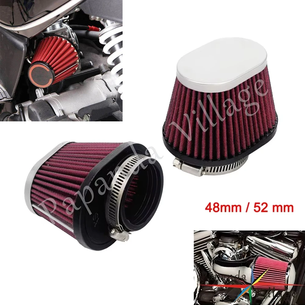 

Motorbike Air Filter With 48mm Engine Inlet Metal With Rubber Connector For Yamaha Honda Suzuki CBR CBF GSXR GXR Air Intake Cone