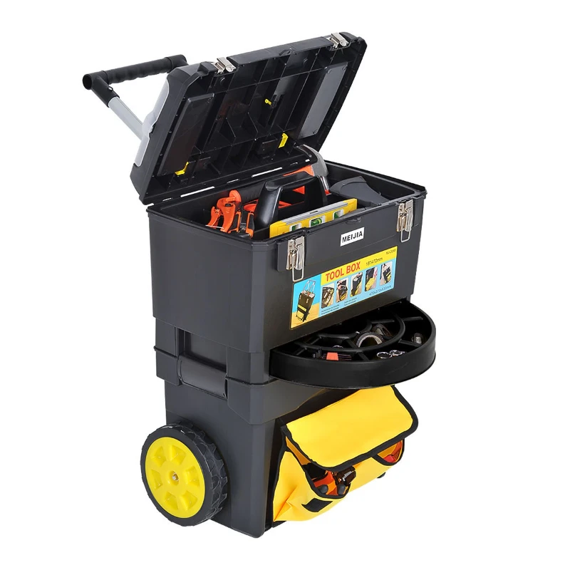 Stackable Toolbox Pull Rod Plastics Toolbox with Wheels Multifunctional Handheld Combination Tool Case Multi Layer Toolboxes