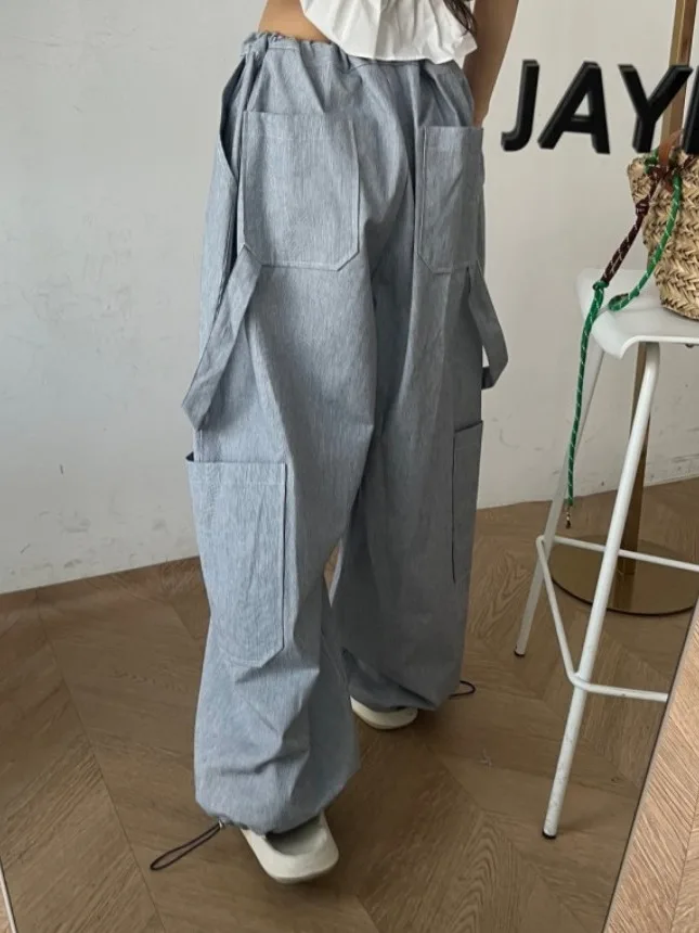 Trendy Dstring Arbeit Hosen frauen Herbst Neue Amerikanische Retro Street Design Große ket Cuffed Casual Hosen Faionable