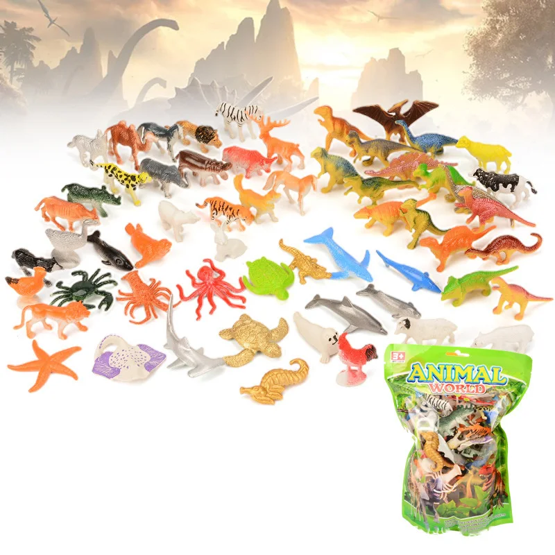 60Pcs Montessori Toy Wild Animals Dinosaur Ocean Animals Model Action Figure Zoo Cute Miniature Ornaments Education Kids Gifts