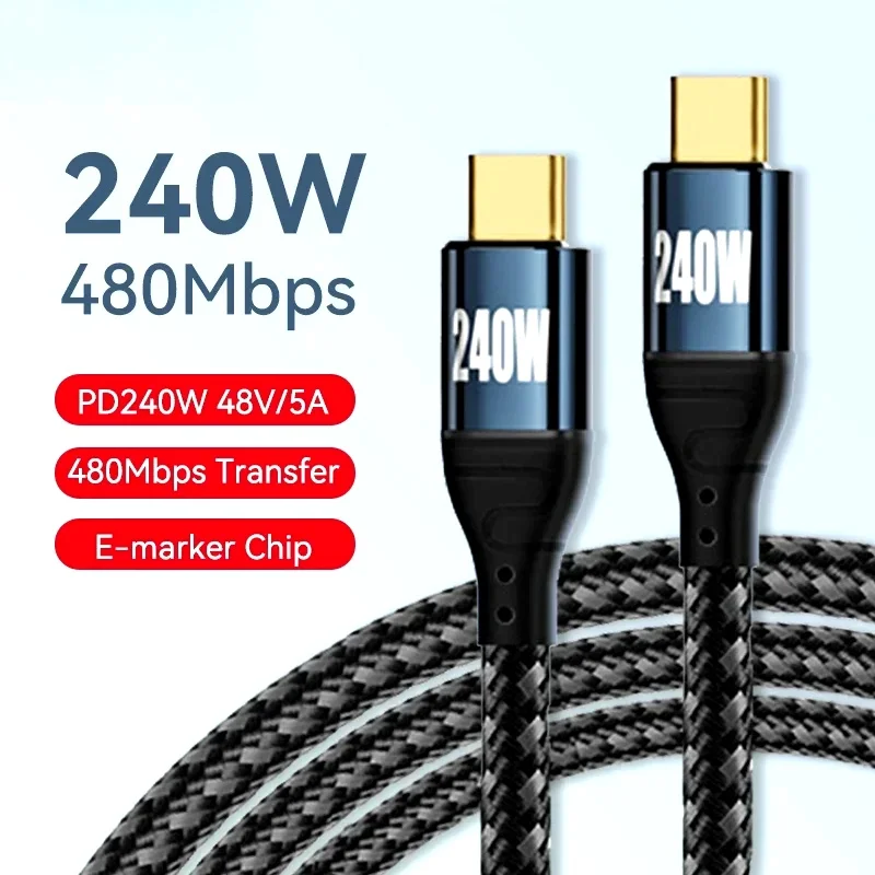 5A 240W PD Type C to USB C Charger Cable for MacBook Pro Elbow PD3.1 140W 100W QC4.0 Fast Charging Data Wire for Samsung Huawei