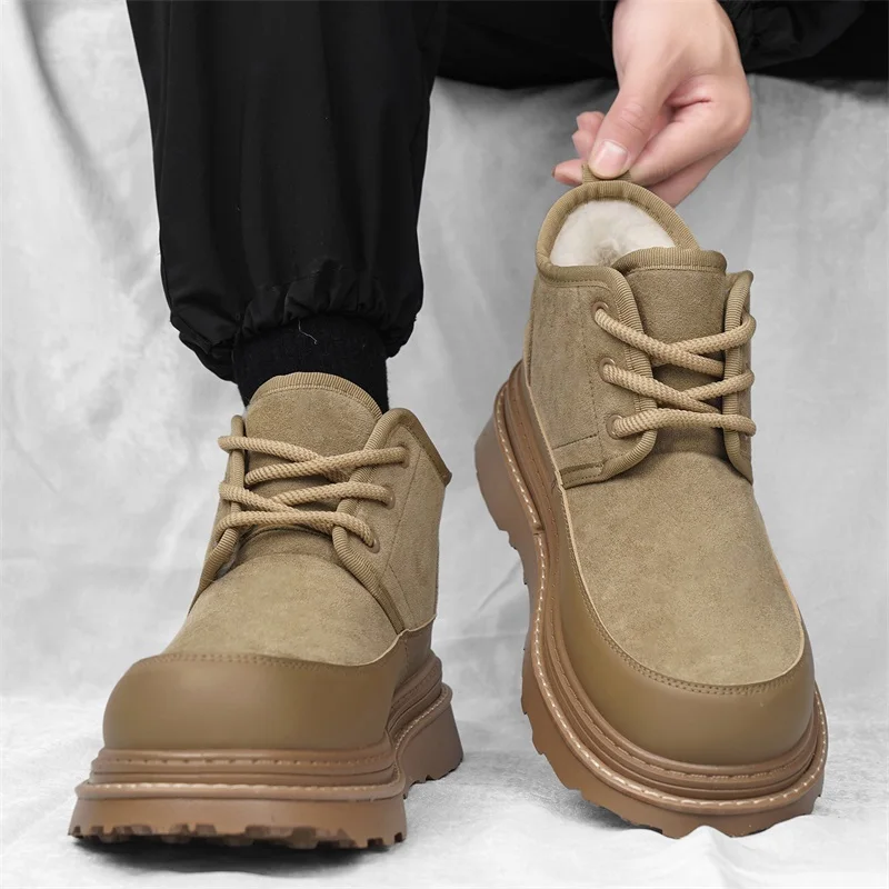 

2025 Новая зимняя повседневная трендовая модная и универсальная повседневная обувь с высоким берцем и плюшевой теплой уличной хлопковой обувью для мужской моды