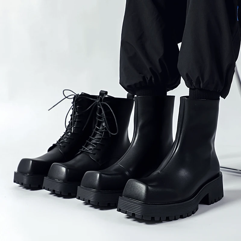 

Paris Square Head Boots Men's Briti Sle High Street Thi Bot Zipper Workwear High Help Chelsea e Pipe Boots