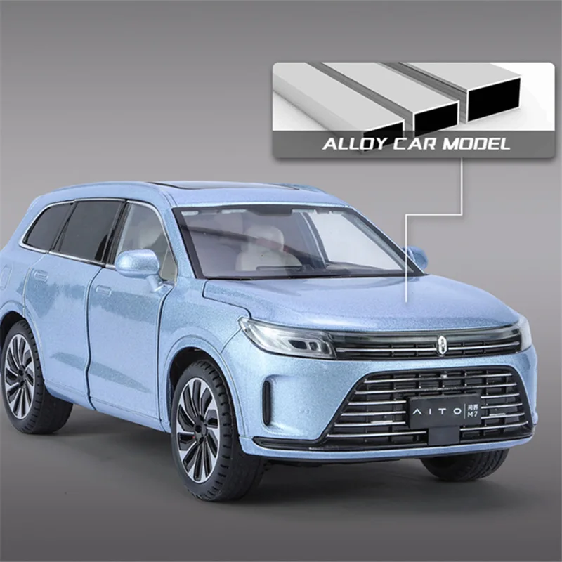 1:24 AITO M7 SUV Alloy New Energy Car Model Diecast Metal Charging Vehicles Car Model Sound and Light Simulation Childrens Gifts