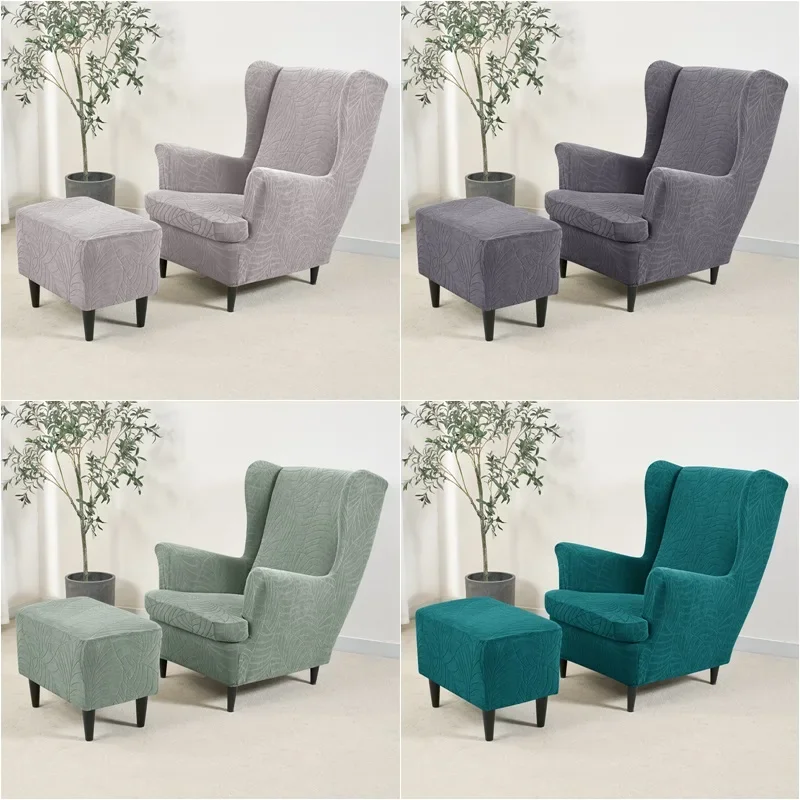 

3pcs/set Wingback Chair Slipcover Thickened Jacquard Wing Chair Cover with Ottoman Cover Wingback Chair Protector Covers Home