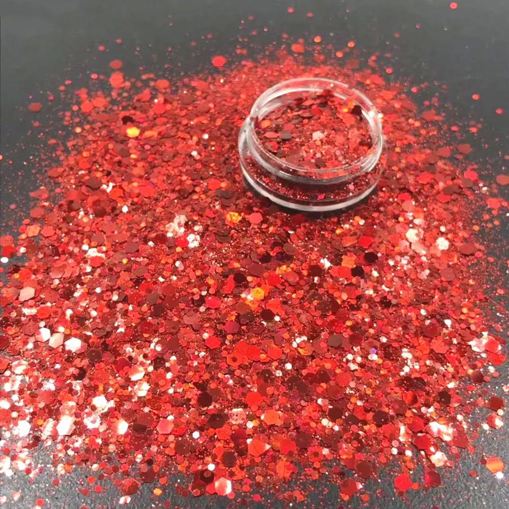 Purpurina iridiscente para decoración de uñas, 10 g/bolsa, lentejuelas holográficas, láser dorado/plateado, polvo colorido, brillante, hexagonal,