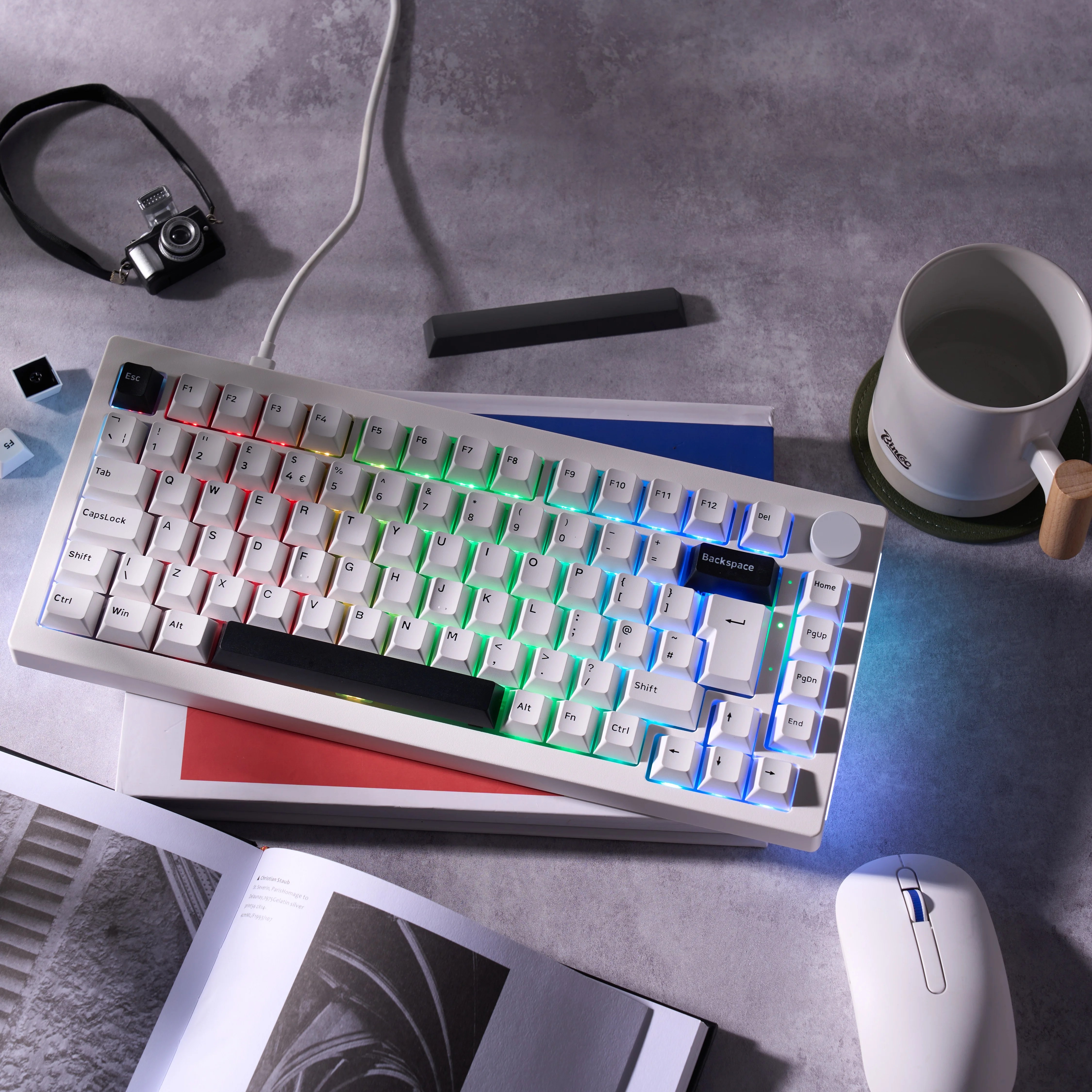 Akko 5075B Plus White Keyboard Hot Swap Multi-Modes RGB Mechanical Gaming ISO DE/UK/Nordic 3/5 Pin 2.4GHz /USB Type-C/Bluetooth