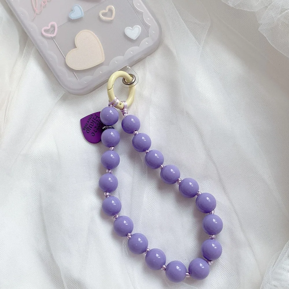 Korean Cute Love Heart Beaded Colorful Sweet Phone Bracelet For iPhone Women Accessories Anti-Lost Chain Lanyard Hanging Cord
