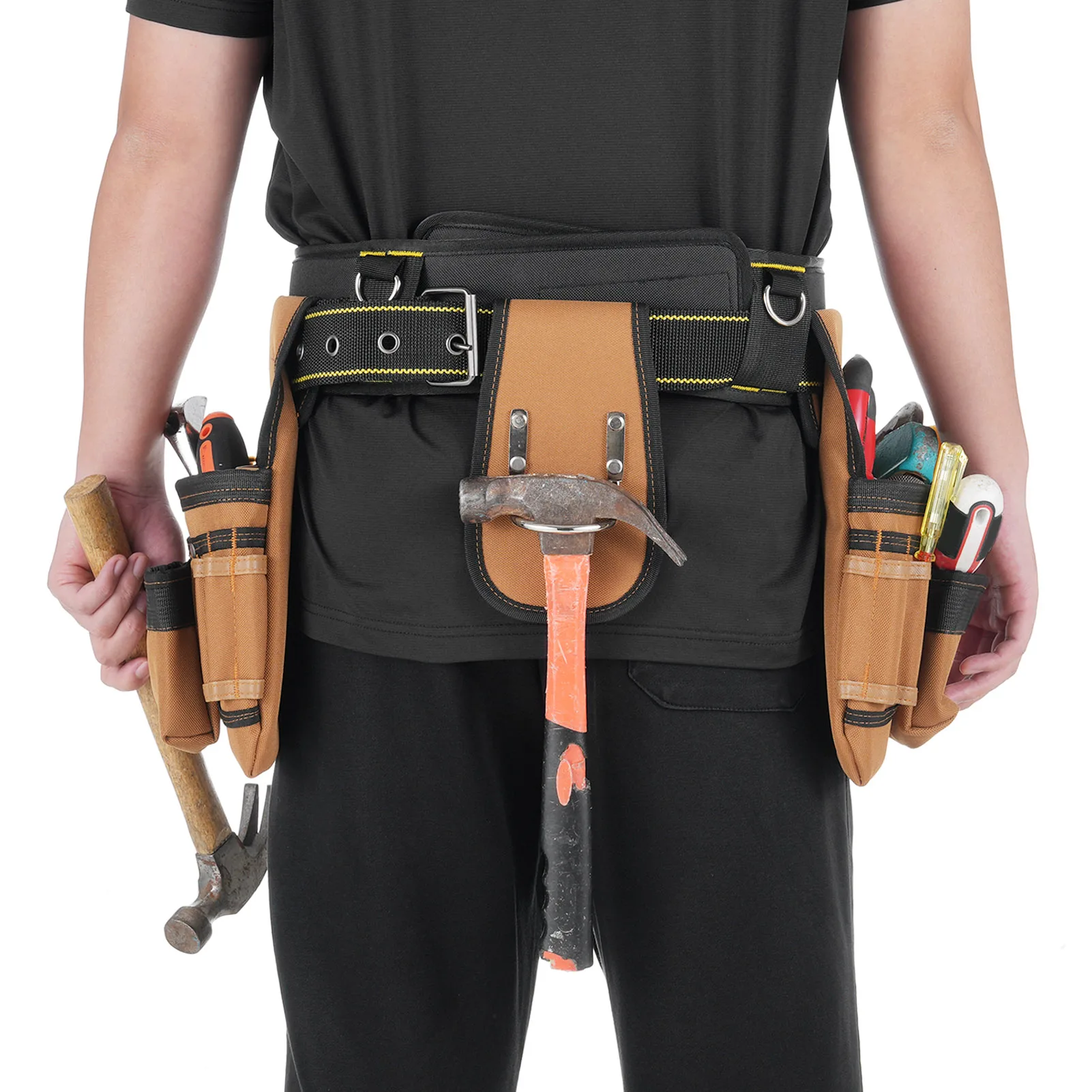 Tool Belt with Suspenders Heavy Duty Tool Vest with Detachable & Adjustable Tool Pouch Bags Waist Support Ideal Tool Organizer