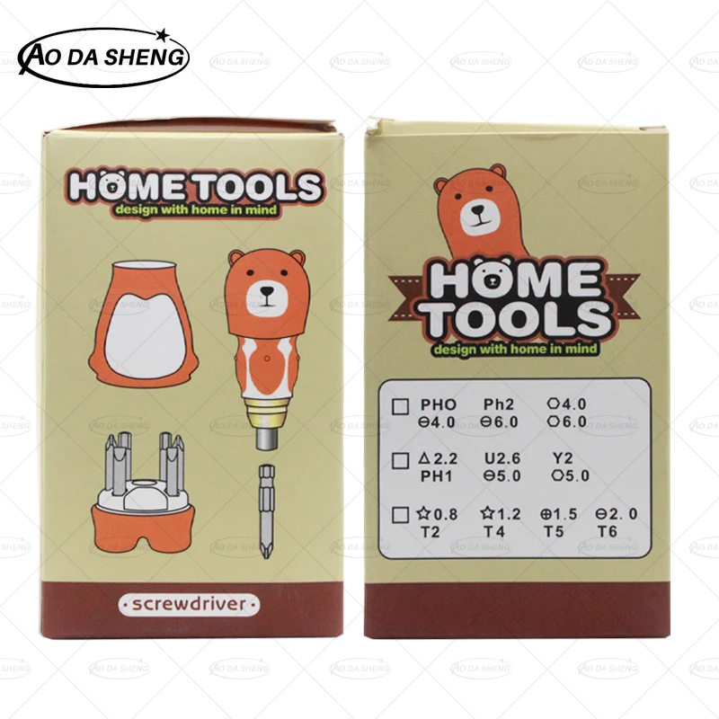 

XMSJ 6 in 1 Cute Cartoon Bear Screwdriver Set Labor-saving Screwdriver Multi-function Manual Screwdriver Manual Repair Tool