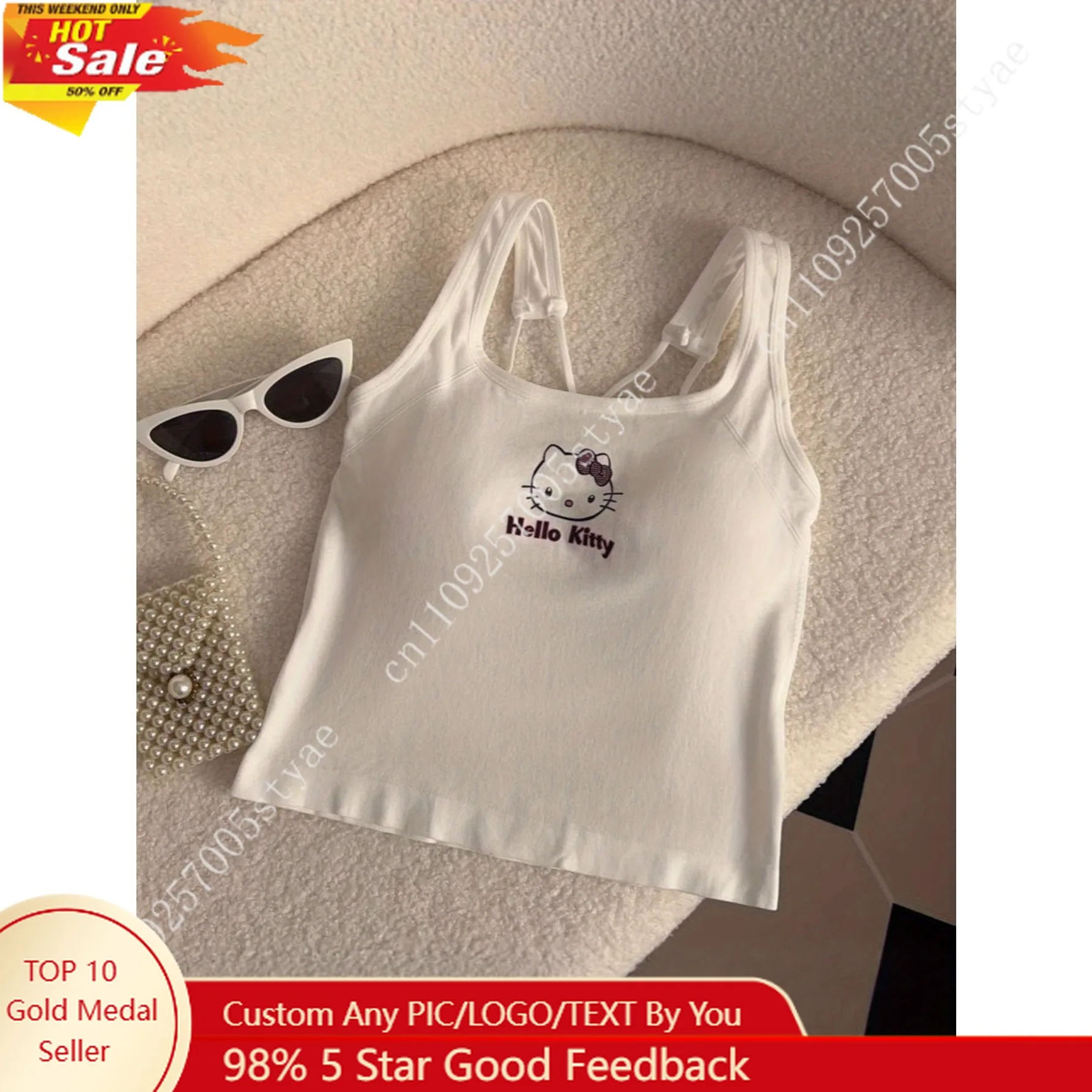 

Sanrio Hello Kitty Versatile Strapless Vest with Padded Bra Wire-Free Women's New Style Top