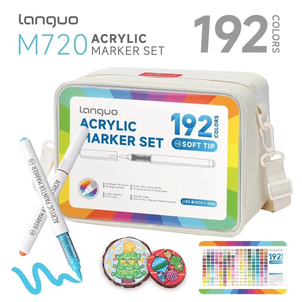 LANGUO Acrylmarkers, set van 24-288 kleuren, vloeibare verf, kunstmarkers voor doe-het-zelf schilderprojecten, inclusief vervangbare penpunten.