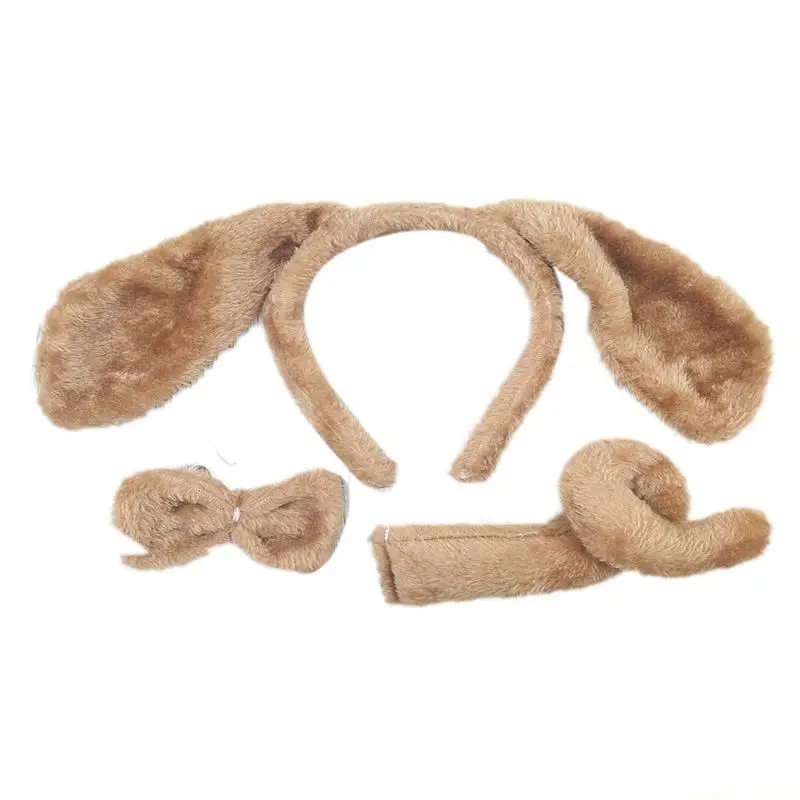 

31BF Plush Animal Cosplay Hair Hoop Dog Ears Headband/ Bow/ Tail Set Animal Cosplay Accs for Theme Party Cosplay Party
