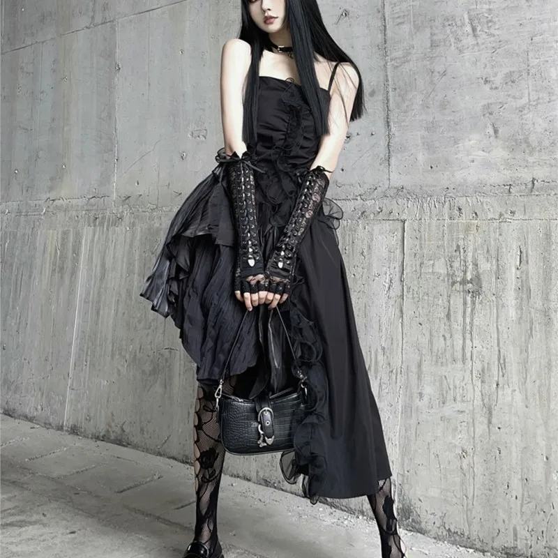 Dark Women's Gothic Wind Black Dress Irregular Travel Wear