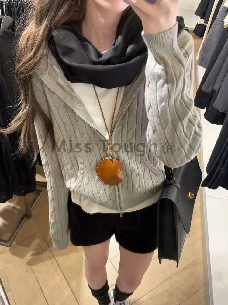 Winter Vintage Casual Loose Long Sleeve Sweater Women Korean Fashion Solid Elastic Knit Cardigan Retro Thin Hooded Knitted Coat