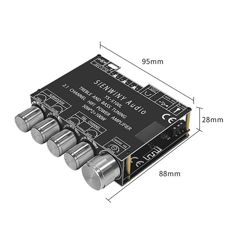 Placa amplificadora Digital de 2,1 canales 50Wx2 + 100W alta potencia BT5.0 Subwoofer módulo de placa amplificadora estéreo DC5-26V YS-S100L