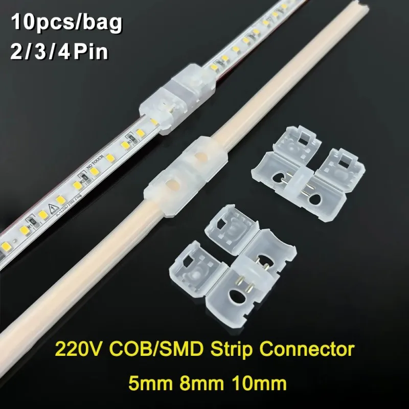 10pcs/bag Welding-free Middle Indirect 220v SMD Cob Connector 5mm 8mm 10mm 2 3 4 pin 220V Led Strip Light Connector