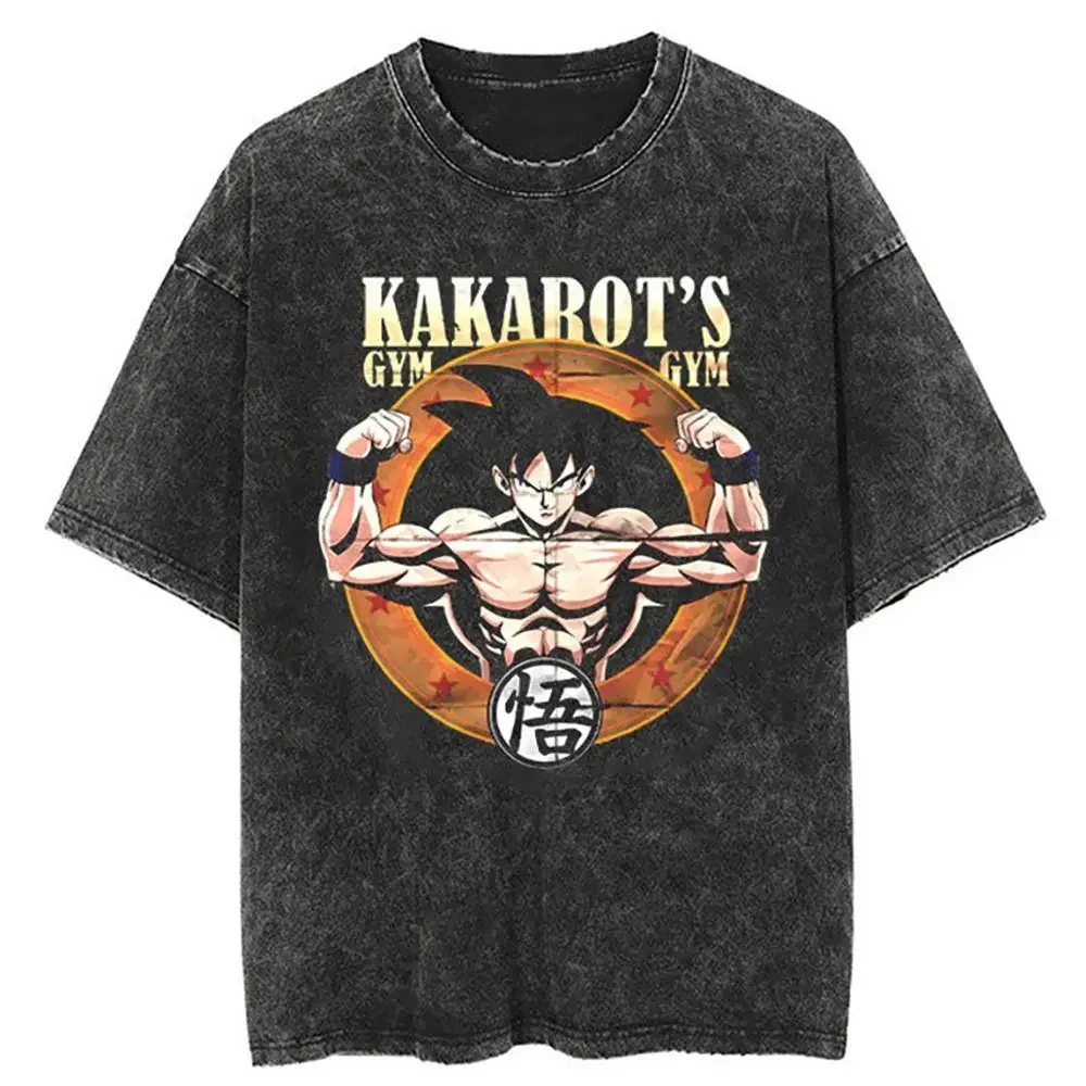 

2025 Dragon Ball Black Washed T-Shirt Hip Hop Streetwear Japanese Anime Printed Casual T-Shirt Summer Short Sleeve Top T-Shirt
