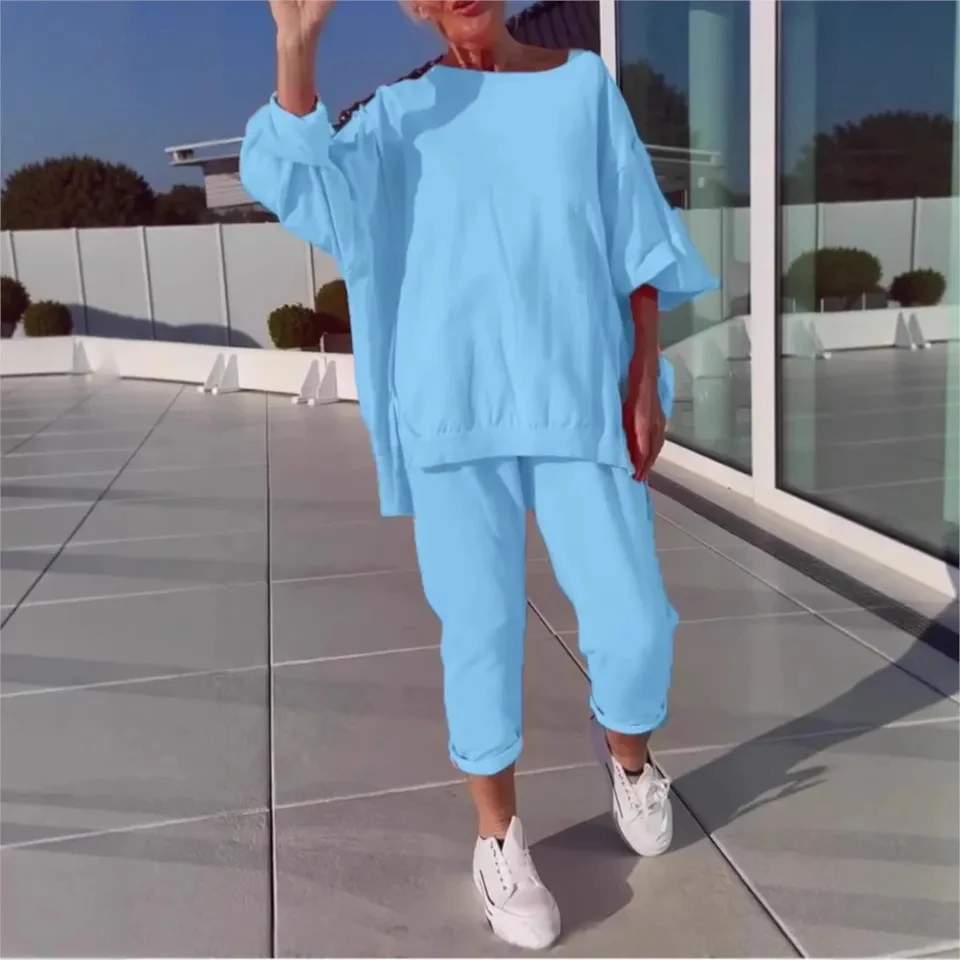 

Spring Autumn New Casual Long Sleeved T Shirt Women's Set Fashion Irregular Loose Top Versatile Sports Pants 2 Piece Set Female