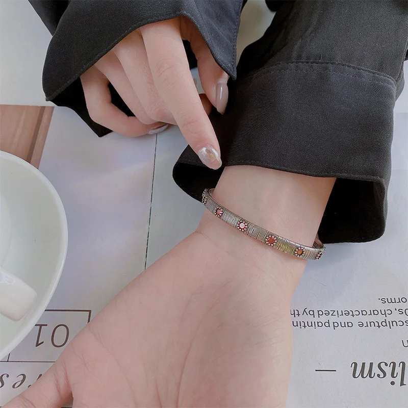 925 Sterling Silver Bracelets for Women Men String Accessories Trend Vintage Red Stone Pendant Party Jewelry Gift - Image 2