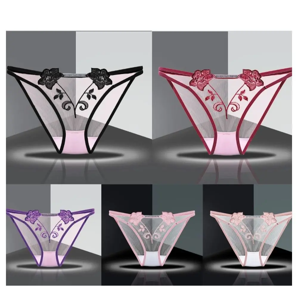 ملابس داخلية نسائية مجوفة مطرزة بالزهور من القطن وحزام رفيع وسط الخصر وشبكة ملابس داخلية بلون واحد #5