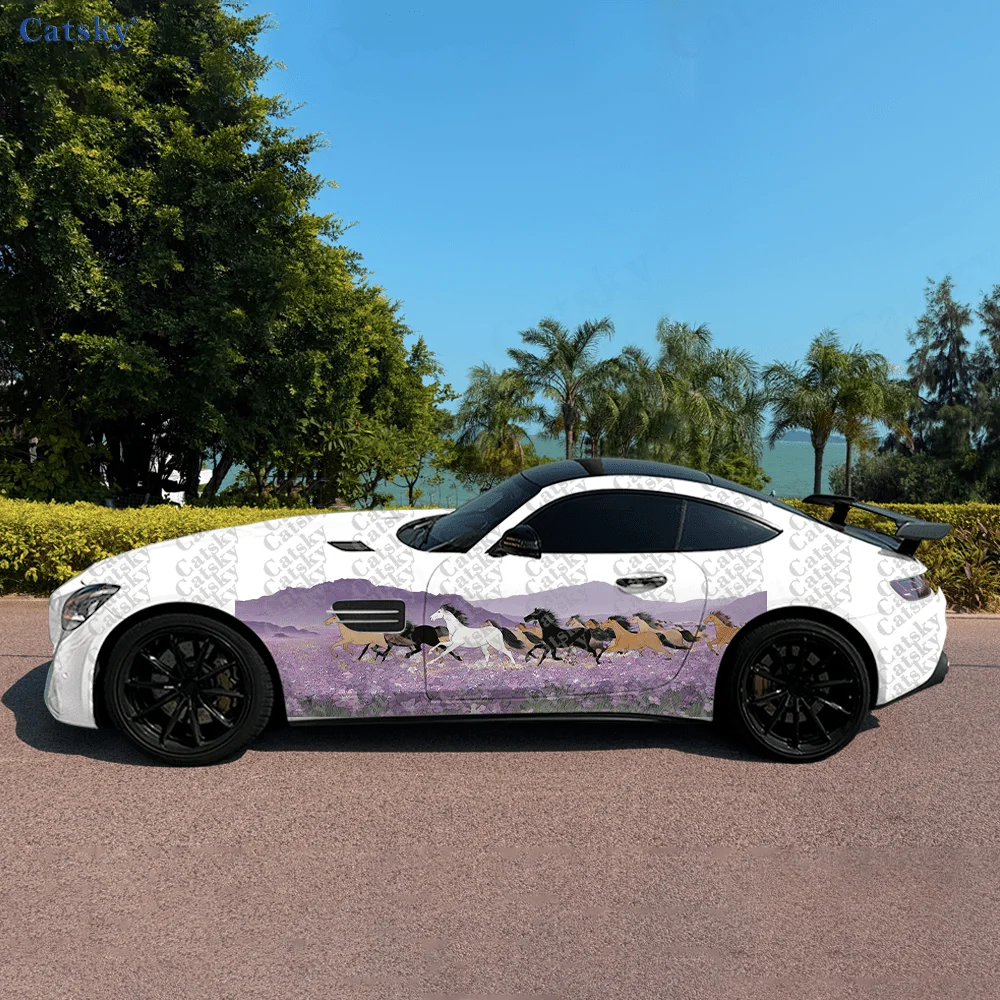 2pcs Sticker of Galloping Horses in Purple Sea, Suitable for Cars and Trucks, Durable, Easy To Install and Remove Car Vinyl Wrap