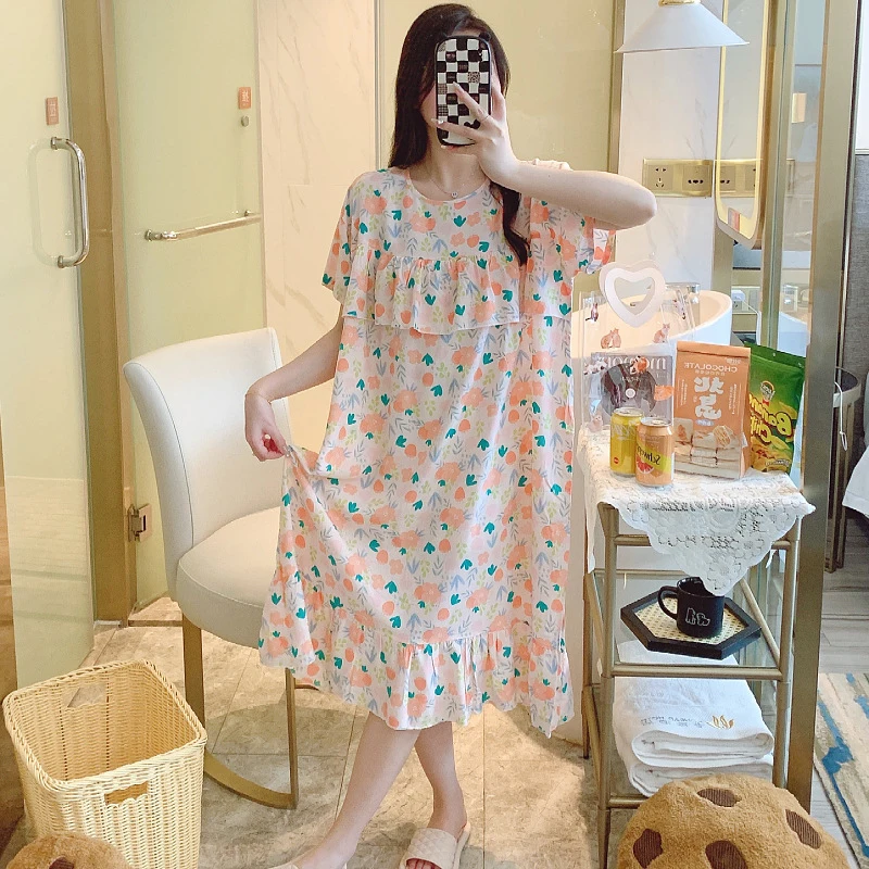 

Summer Women'S Cotton Silk Nightgown, Loose And Thin, Plus Size, Anti-Showing Bumps, Cotton Silk Home Wear, Can Be Worn Outside