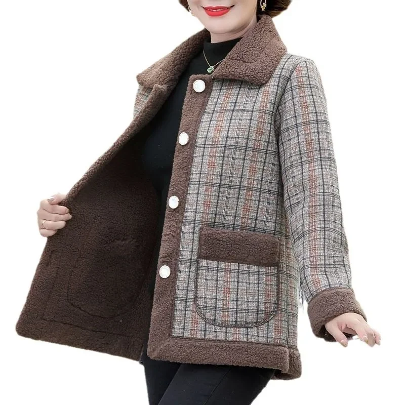 Módní volný teplý top s tlustým fleecovým podšívkou pro ženy středního a staršího věku, podzim/zima, nový přírůstek - náhled 5