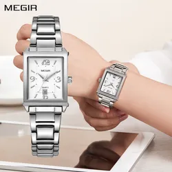 MEGIR Silver Women Watches Top Brand Luxury Waterproof Watch Bracelet Fashion Stainless Steel Bracelet Wristwatch for Women 1079