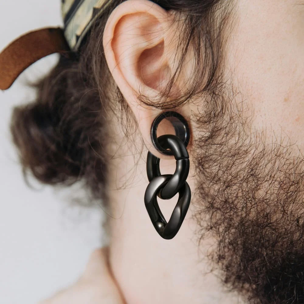Casvort 2 Stück 316L Edelstahl Coole Ketten-Ohrgewichte Hänger Expander Piercing Damen Herren Körperschmuck 6mm 2G Punk – Detail 9