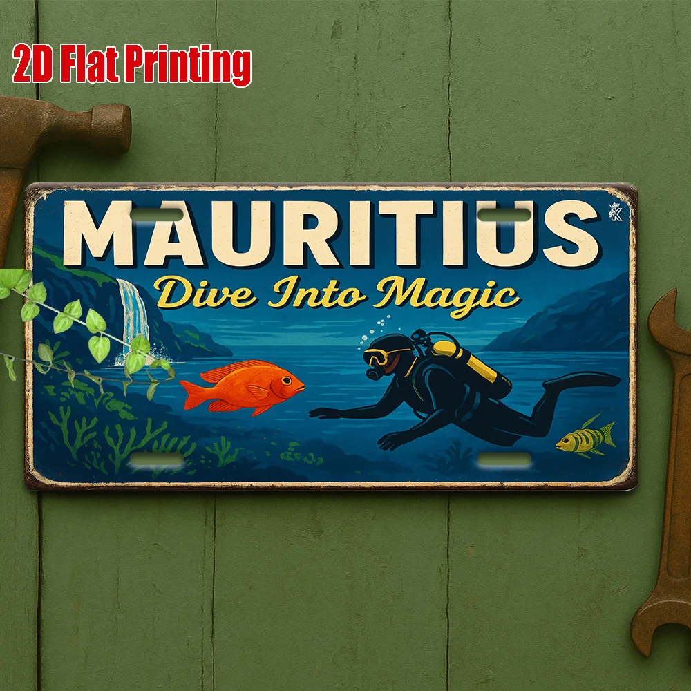 2D Flat 1pc, Vintage Metal Plaque for Decorative Use Only,Outdoor Sign & Wall Decor, Aluminum Sign for Mauritius Diving Paradise