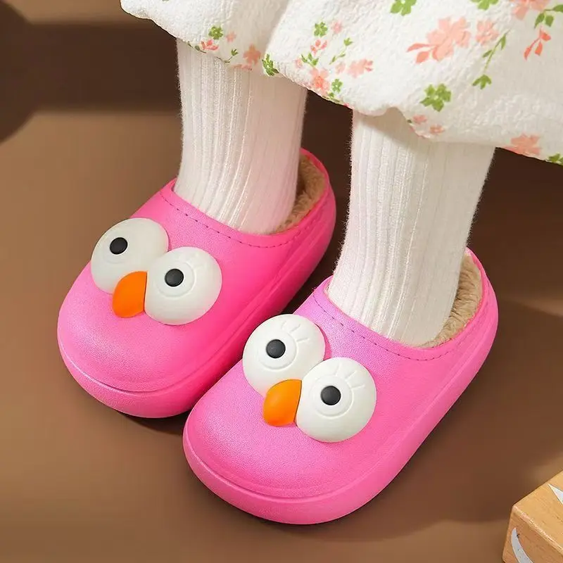 

Parent-child Children's Cotton Slippers with Three-dimensional Big Eyes Cartoon Warm Baby Anti Slip Winter Fur Slippers