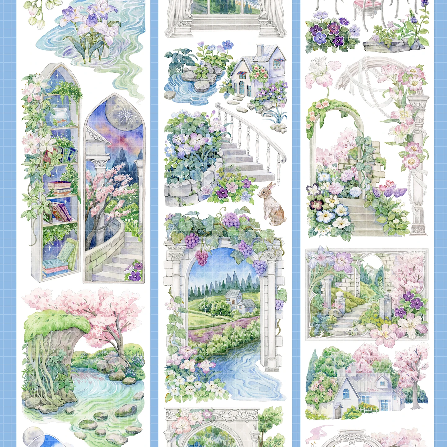 

Washi Pet Tape Красивый сад по реке Лестница Украшение журнала