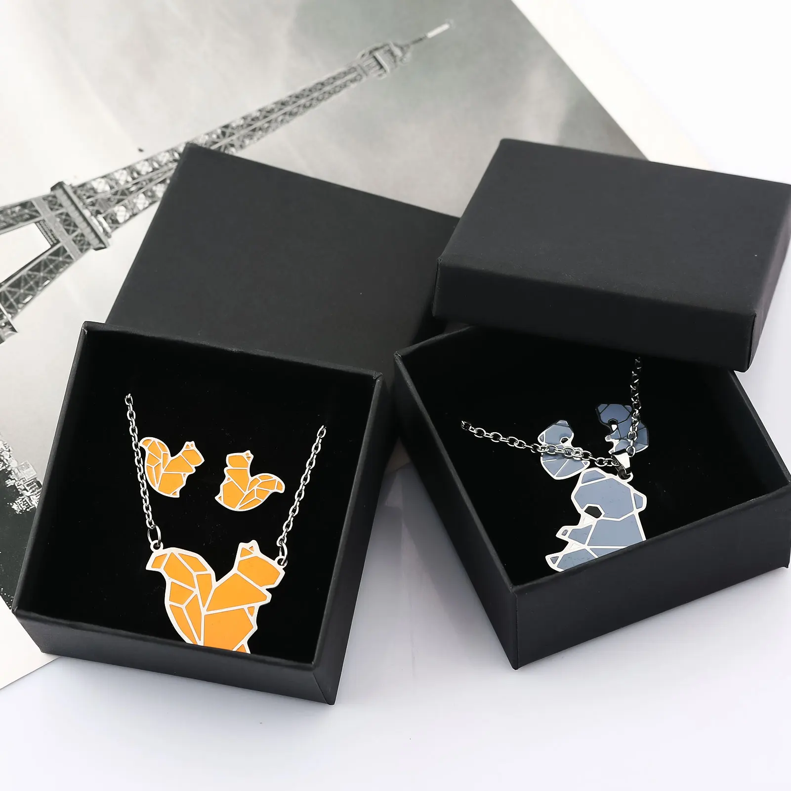 Stainless Steel Squirrel Necklace Earring Set Fashion Cute Blue Koala Necklace Earrings Valentine's Day Gift Jewelry Accessories