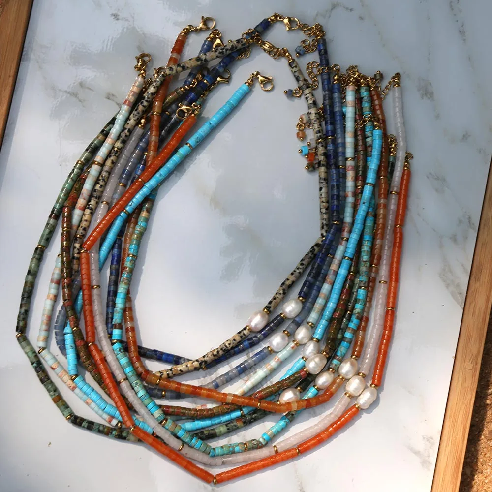 European and American style simple and fashionable Baroque pearl decoration natural stone necklace color preservation