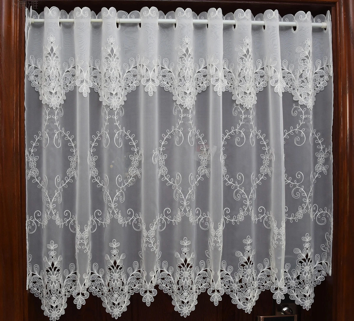 White Half-curtain White Flower Embroidered Window Valance Lace Branch Hem Coffee Curtain for Kitchen Cabinet Door A-114