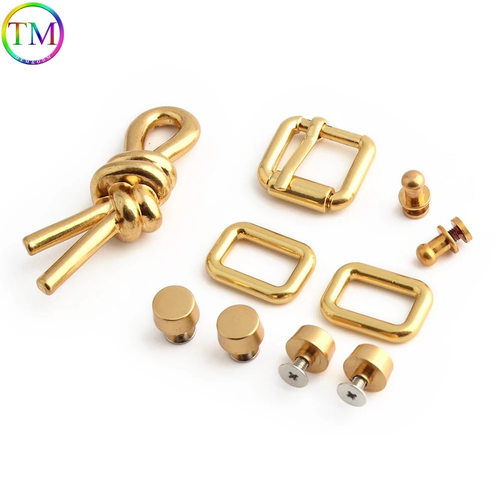 1-5-10Sets Satin Gold Rectangle Ring Eight-Character Spring Buckle For Handbag Purse Bags Puller Slider Stud Rivet Accessories