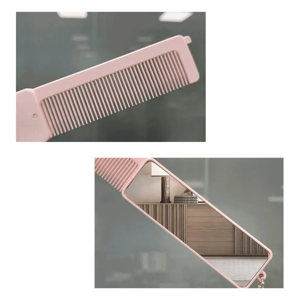 Folding Hair Comb with Mirror Folding Comb Mirror with High-definition Glass 2-in-1 Portable Grooming Tool Compact for On-the-go