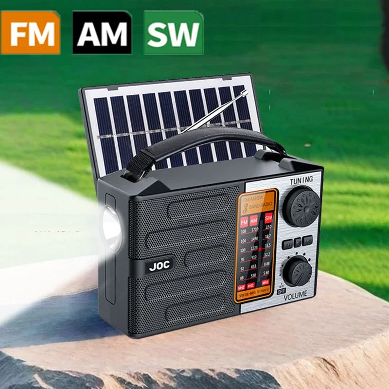 Altoparlante Bluetooth wireless portatile Torcia a LED Radio FM AM SW Ricarica solare Radio di emergenza Banda intera ad alta sensibilità